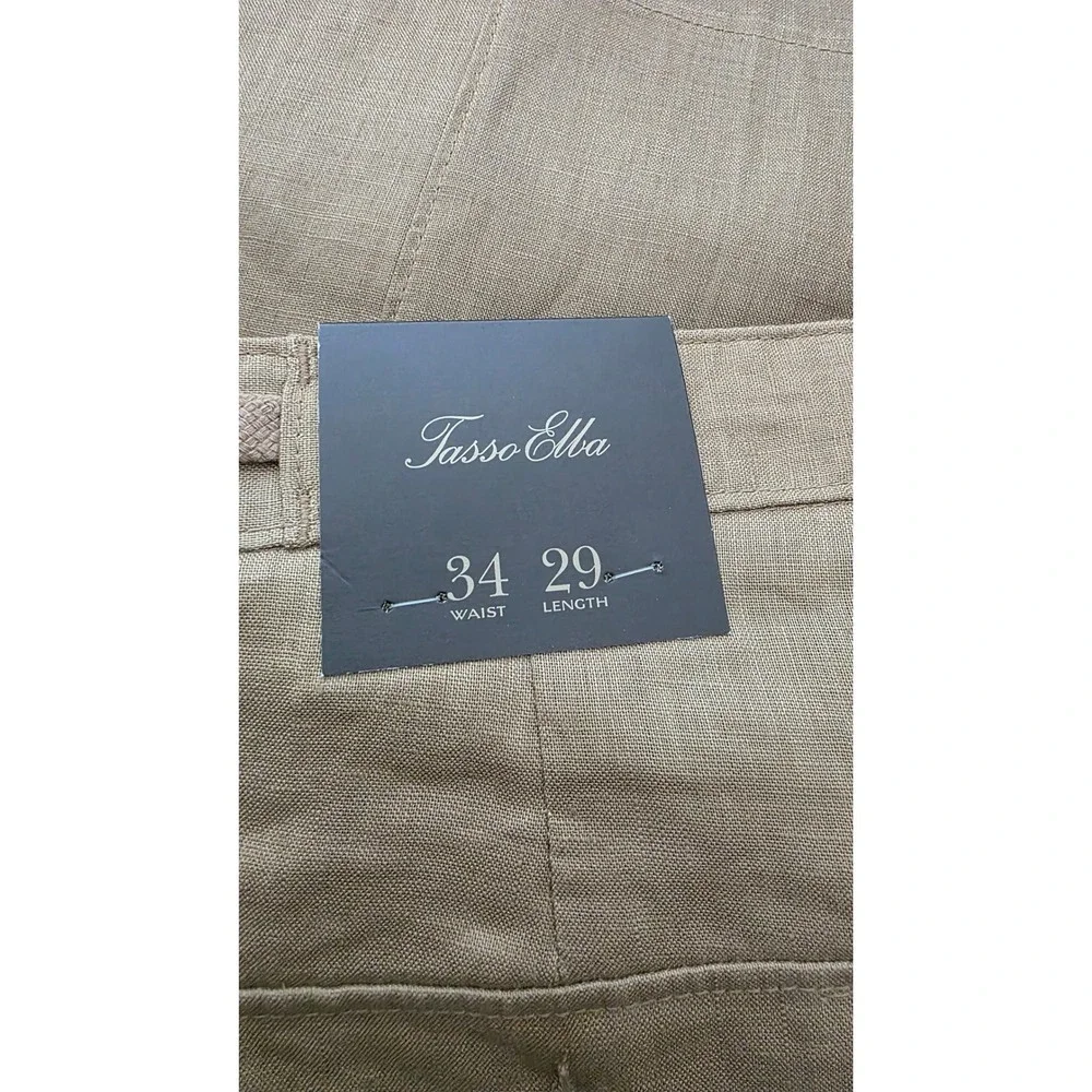 Tasso Elba Island Mens 34x29 Linen Pants Safari Tan Drawstring Straight Leg NEW